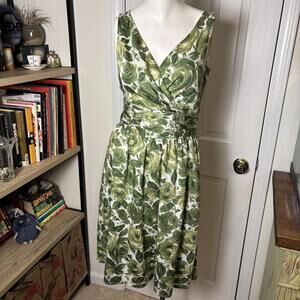 00s Loft Green Rose Midi Tea Dress